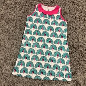 5/$25 Girls Peacock Print Sleeveless Dress with Pink Collar, size 8